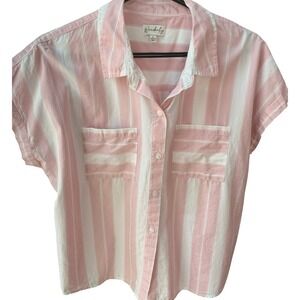 Wonderly Pink White Striped Button Front Top Womens Large Beachy Coastal Shirt